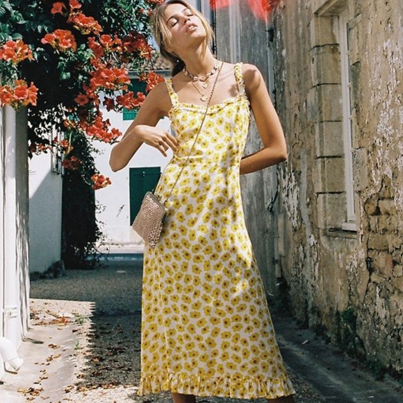 Faithfull the Brand Yellow Floral Midi Dress - Picture 1 of 7